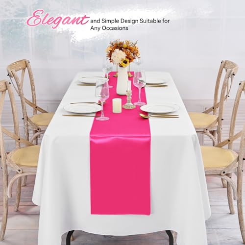 24 Pack Hot Pink Satin Table Runners 12 x 108 Inch Long Table Runners for Rectangle Round Tables,Smooth Satin Table Runner for Wedding,Birthday Party Banquets Graduation Engagements Decoration by Pesonlook - Used condition - Image 6