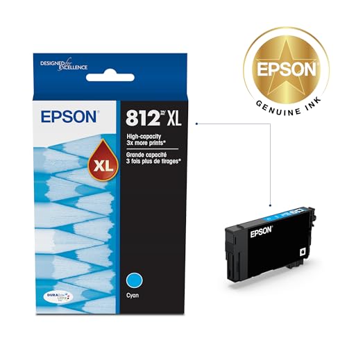 Image of Epson 812 DURABrite Ultra Ink High Capacity Cyan Cartridge (T812XL220-S) Works with Workforce Pro WF-7310, WF-7820, WF-7840, Workforce EC-C7000, Pack of 32