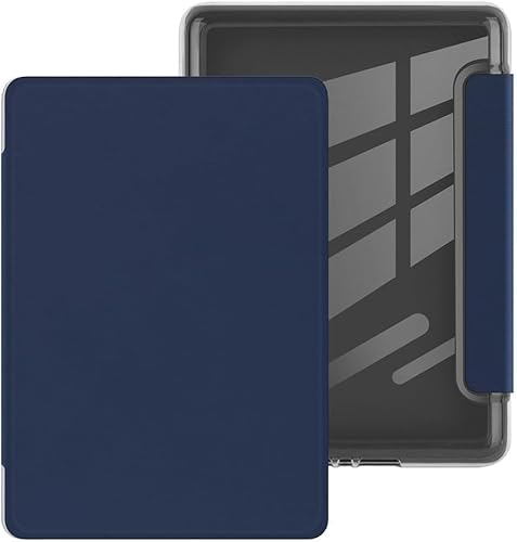 حافظة لجهاز كيندل بيبر وايت 7 انش (الجيل 12 - اصدار 2024)، تناسب اصدار كيندل كولور سوفت بيبر وايت المميز من الجلد الصناعي خفيف الوزن وغطاء خلفي اكريليك شفاف من البولي كربونات، خاصية النوم/الاستيقاظ