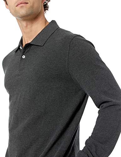 Amazon Essentials Men's Long-Sleeve Slim Fit Pique Polo Shirt, Charcoal Heather, X-Large - image 3