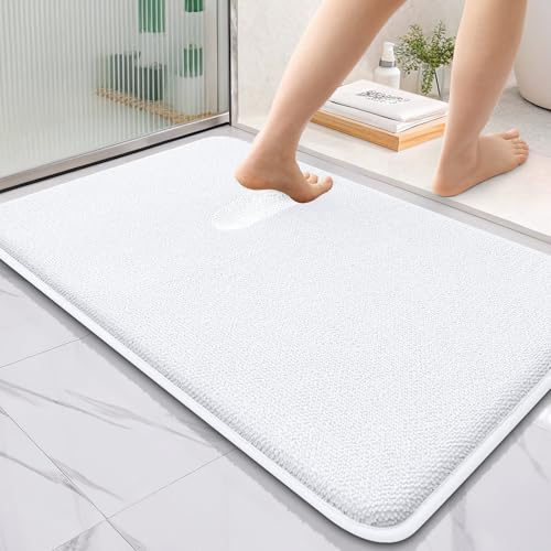 Image of OLANLY Thick Memory Foam Bath Mat Rug 36x24, Extra Soft Absorbent Bathroom Rug, Quick Dry Bath Mats, Non-Slip, Machine Washable Carpet for Bathroom, Tub and Shower, Home Decor Accessories, White