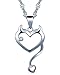 Produktbild Unendlich U Modisch Katze Kätzchen Herz Damen Mädchen Halskette 925 Sterling Silber Zirkonia Anhänger Kette mit Anhänger, Silber