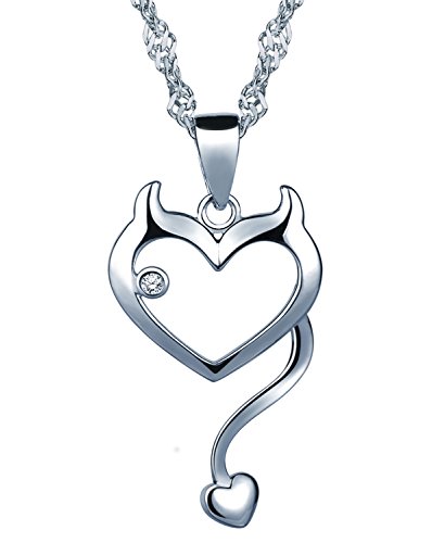Infinite U Women's 925 Sterling Silver Cubic Zirconia Devil Heart Pendant Necklace, Silver - Main Image
