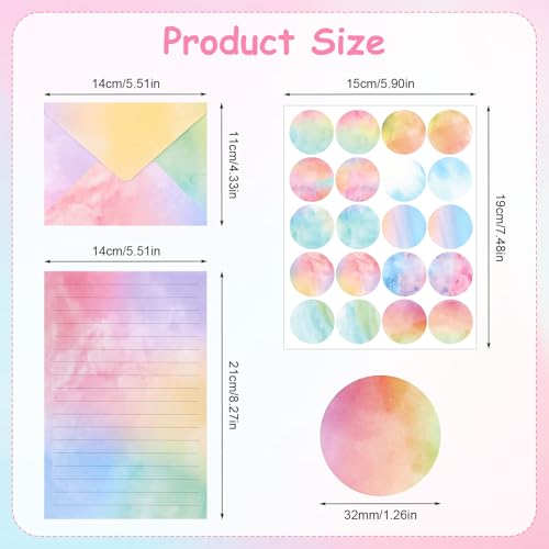 Aquarell Briefumschlag Set, 160 Stück A5 Aquarell Briefpapier mit Umschlag, Bunt Briefpapier Liniert mit 60 Sticker Briefpapier Set für Liebesbriefe Briefe Einladungen Grußkarten