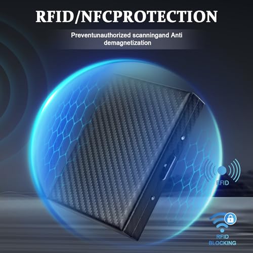 Textured Stainless Steel RFID Card Holder – Anti-Slip Etched Metal Credit Card Case with Unique Chevron Pattern – Slim Wallet for Men & Women (Blue)2