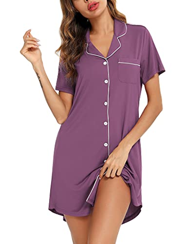 Image of Anjue Pajama Nightgowns for Women Button Down Pajamas Tops Short/Long Sleeve Sleepwear Sleep Shirts Nightdress S-XXL