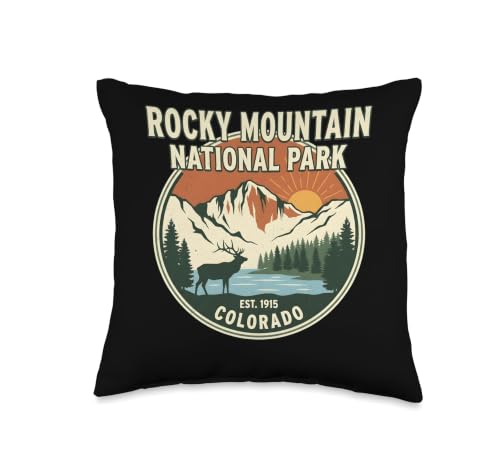 Rocky Mountain National Park Colorado Retro Elk Forest Badge Throw Pillow