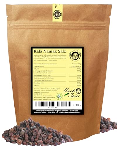 Foto von UNCLE SPICE® KALA NAMAK Salz aus Indien - 180g Schwarzsalz, Original Himalaya Schwarzsalz Blacksalt - Gourmetsalz, Steinsalz, Schwarzsalz als vegane Alternative zum Ei, Geschenkidee