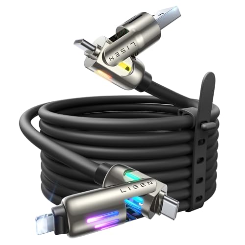 LISEN USB C to Lightning Cable, 240W 4 in 1 Charging Cable 10FT, Chubby USB A/C to C/Lightning with Light for iPhone 16e 16 15 14 Pro/MacBook/iPad/Samsung S25/Switch, Multi Chargers for All Devices by LISEN - Used condition - US$17.75