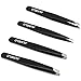Tweezers Set 4-Piece Professional Stainless Steel Tweezers with Travel Case by Aumelo - Best Precision Eyebrow and Splinter Ingrown Hair Removal Tweezer Tip for Men & Women,Black