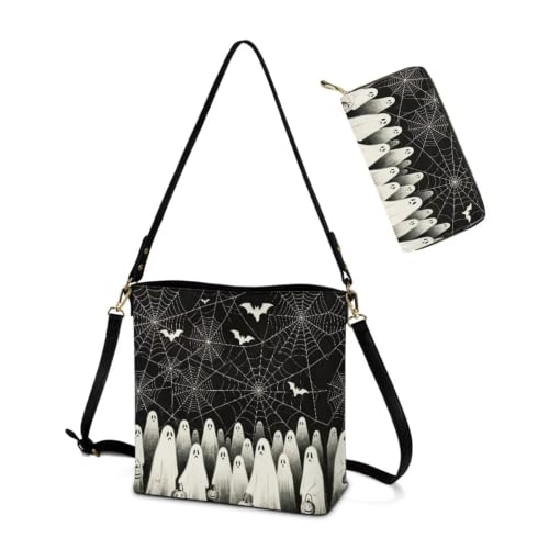 Image of HUGS IDEA Leather Purses and Handbag for Women Bucket Bag with Wrist Wallet 2 Packs