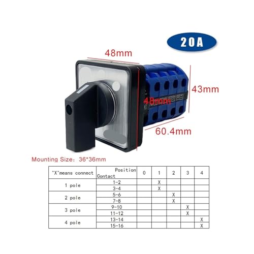 Interruptor de leva LW26-20/4 de 5 posiciones 20A y 4 polos 3