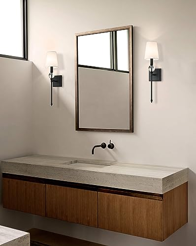 Image of XiNBEi Lighting Black Bathroom Sconces Set of 2 with Crystal Ball Accent | White Fabric Shade, Torch Indoor Wall Light Fixture, Hardwired, For Bedroom Bedside Living Room Kitchen Entryway Stairway