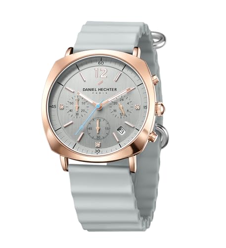 Image of Daniel Hechter Paris Cluny Collection Multifunction Watch for Men with Round Dial, Date Display Function, Quartz Movement and Wavy Pattern Silicon Strap - DHM1019