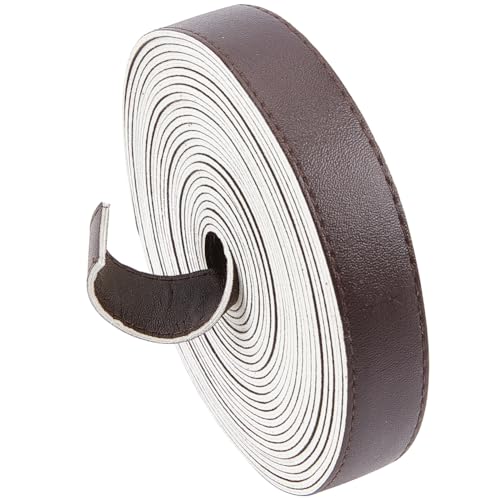 GORGECRAFT 5M Long Double Sided Leather Strips 20mm Wide Imitation Leather Strap 2mm Thick Flat Leather Cord Hand-stitched Edge PU Threads Strings for DIY Crafts Handle Belt Making Coconut Brown