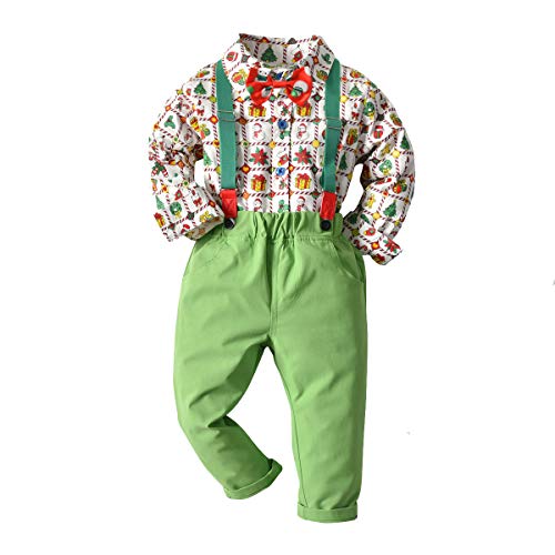 MHSH Baby Boys Toddler Easter Day Outfit Gentleman Stripe Shirt Bowtie Pants Suits Suspender Overalls Clothes (White, 90#(18-24month))