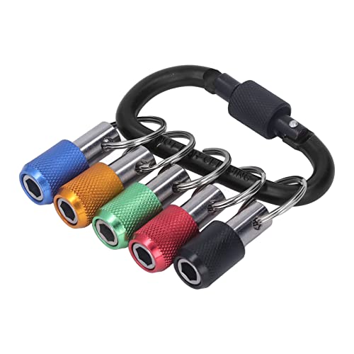 Bithalter Schlüsselanhänger Bohrerhalter Schnellspanner-Schraubendreher-Bit-Verlängerungsstange Schlüsselanhänger für 1/4-Zoll-Sechskantschaft-Bit (Schwarzer Karabiner)