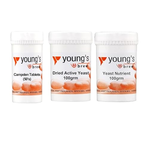 Youngs Multi Purpose Dried Active Yeast With Campden Tablets Yeast Nutrient 3 Pack Bundle - Ideal For Homemade Wine & Cider Making - 2x 100g Tubs 50pk Tablets