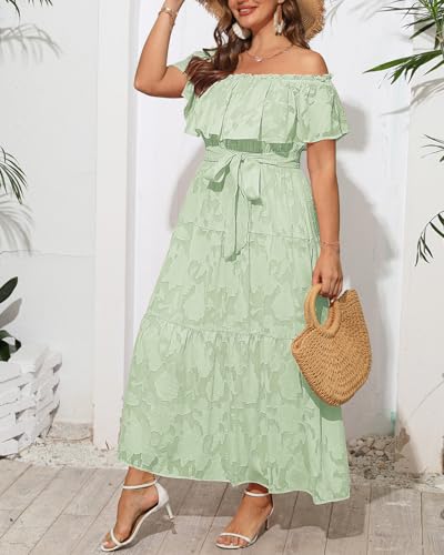 Image of Plus Size Chiffon Off The Shoulder Maxi Long Floral Summer Casual Beach Boho Sundress Women 2024