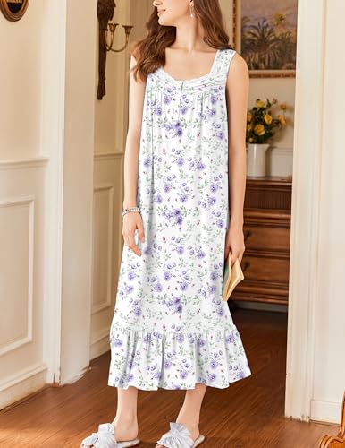 Ekouaer Nightgowns for Women Long Sleeveless Night Gown Victorian Nightdress Button Sleepshirt Soft Sleepwear S-XXXL3