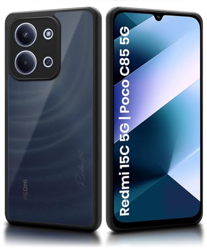 Image of WOW IMAGINE Translucent Hybrid Back Case Cover for Mi Redmi 15C 5G | Poco C85 5G 2025 Smoked Matte Back | Shock Proof 360 Degree Protection | Protective Hard Case - Matte Black