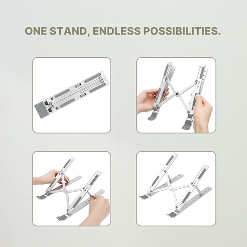Image of Geonix Trek T3 Aluminium Ergonomic Laptop Stand | 7 Angles Adjustable Tabletop | Anti Slip Rubber Pads | Foldable | Compatible with Laptops Upto 17 inch (Silver)
