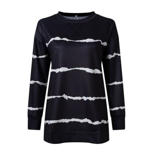 Women's Printed Striped Round Neck Loose Long Sleeved Sweater