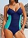 Aleumdr Vintage Bathing Suit for Women 2026 Fashion Ruched Tummy Control One Piece Swimsuit Color Block Adjustable Straps Beach Swimming Swimwear Navy Blue X-Large