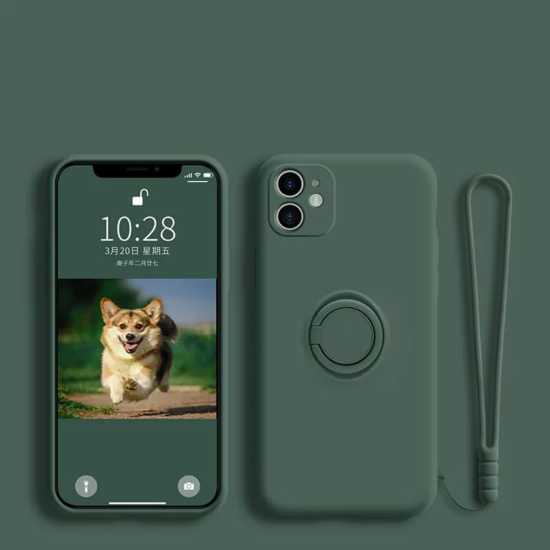 Coque silicone liquide iPhone 14 Pro vert foncé avec anneau