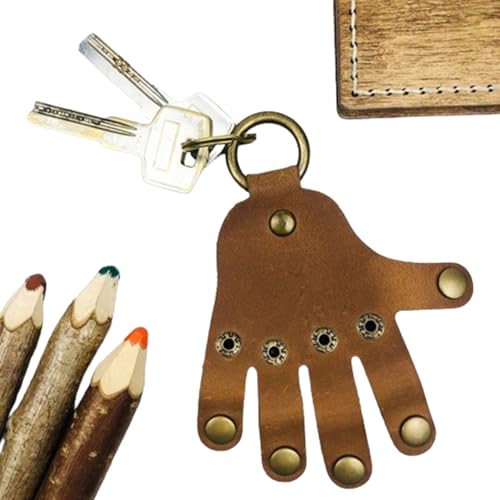 Qumiuu Portachiavi in pelle a forma di mano, portachiavi in pelle a forma di mano, portachiavi creativo, giocattolo originale, accessorio zaino, marrone scuro., 1