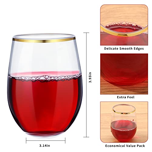 Nuogo 50 Pcs 12 Oz Clear Plastic Wine Glasses Stemless Modern Shot Disposable Cocktail Unbreakable Cups For Wedding Reception (Clear, Gold) #TOP1