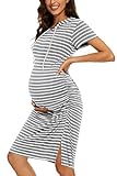 WOOXIO Women's Maternity Hoodie Dress Short Sleeve Split Side Ruched Pregnancy Clothes Medium, Light