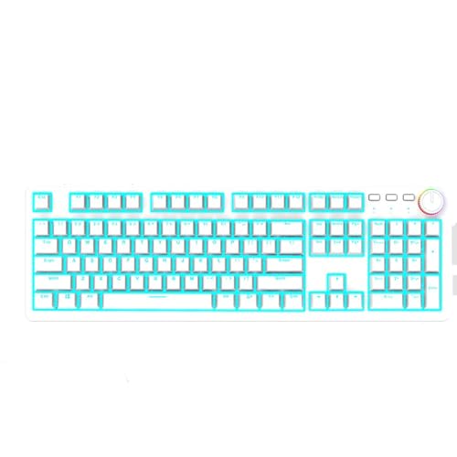 機械キーボード 104キー 赤軸 ホットスワップ PBT 熱昇華 キーキャップ 2色成形  デザイン 有線 ゲーミングキーボード パソコン キーボード 全キーロールオーバー 音量 ノブ マルチメディア キー Windows Mac 対応 (ミルクホワイト)