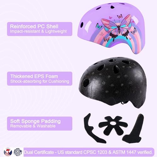 Image of Kids Bike Helmet Adjustable Youth Toddler Helmet with DIY Stickers for Girls Age 3-5-8-14 Years for Bicycle Scooter Skateboard Roller Skating