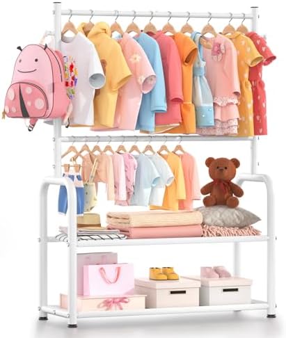 Kids Clothing Rack 2 Tier Baby Closet Toddler Dress up Racks Whit...