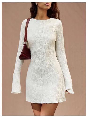 Floerns Women's Textured Tie Back Flare Sleeve Mini Dress Going Out A Line Dresses2