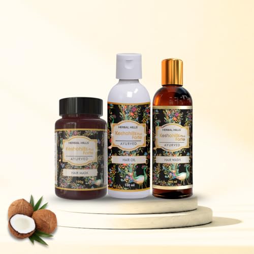 Image of Keshohills Forte 3-in-1 Hair Care Kit, Ayurvedic Hair Oil, Wash & Mask, Natural Hair Fall Control & Nourishment Combo for Men & Women