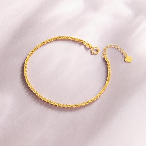 18K Gold Bracelet for Women Link Bracelets Chain Bangle Dainty Wheat Bracelet Trendy Jewelry Adjustable Stackable Chunky Fashion Layering Simple Twisted Bangle Solid Yellow Gold Gifts KH0759874
