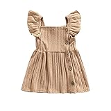 GuliriFei Baby Girls Knit Sweater Dress Cute Kids Buttons Solid Fly Sleeve Ruffle Dress (Khaki, 6-9
