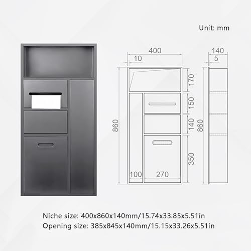 304 Stainless Steel Bathroom Niche with Hidden Trash Can, Built-in Toilet Roll Holder & Toilet Brush Storage Rack - Perfect for Bathroom, Bedroom & Office Organization