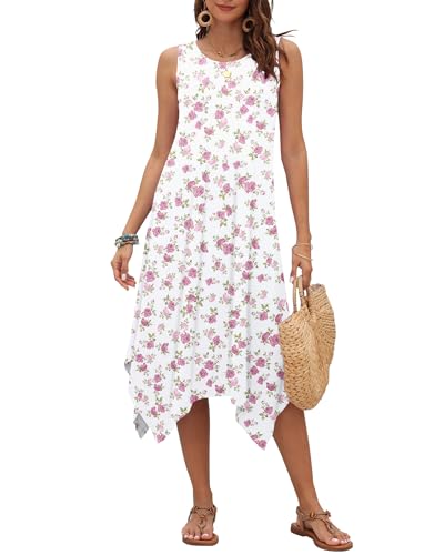 Image of AUSELILY Women's Summer Dresses Casual Sleeveless Midi Tank Beach Dress | Women's Asymmetrical Hem Sundress with Side Pockets, Great for Beach, Vacation & Daily Wear
