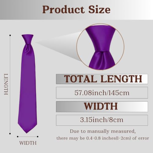 Image of WOXVM Men's Ties Classic Solid Satin Tie Pure Color 3.15 inch Mens Necktie, Premium Formal Black Ties For Men Business & Wedding