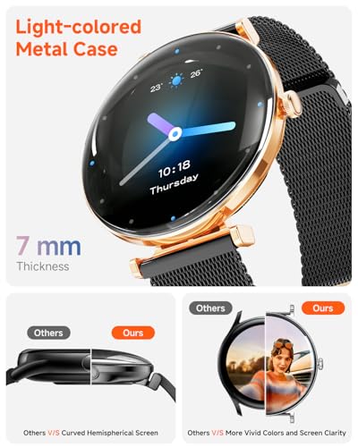 Image of Hwagol Smart Watches for Women with Android iPhone Compatible[Calls /Metal Thin Body],1.43 inch Micro-Spherical AMOLED Screen,Sports Watch with Sleep /Heart Rate Monitor (BlackGold)