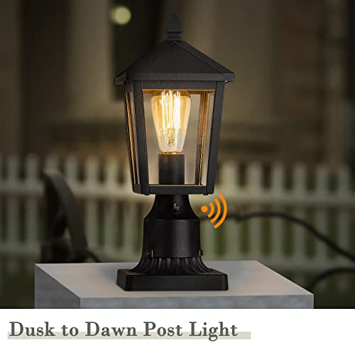 Image of zeyu 2 Pack Dusk to Dawn Outdoor Post Lights, Industrial Pole Light for House Courtyard, Die-Cast Aluminum with Clear Glass, Black Finish, 20076PS-PC-2PK BK