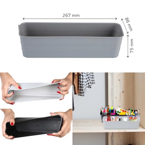 Image of KOLORR Unbreakable Flexi Tray Narrow- Black, White, Grey (Pack of 6) | Bathroom Organiser | Desk Organizers for Staitionary Jwellery Tool Cabinet for Bedroom or Washroom Kitchen Office
