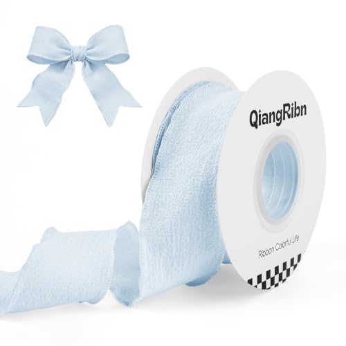 Ruffle Edge Fabric Ruffled Ribbon Wavy Trim Blue, 1.5 Inch x 10 Yards