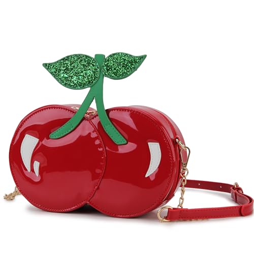 ENJOININ Sequins Red Cherry Purse Shoulder Bag Womens Novelty Crossbody