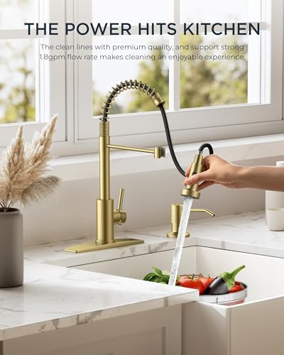 Image of FORIOUS Gold Kitchen Faucet with Pull Down Sprayer, Stainless Steel Commercial Single Handle Classic Spring Pull Out Sink Faucet for Pot Filler, Farmhouse Camper Bar Laundry Room