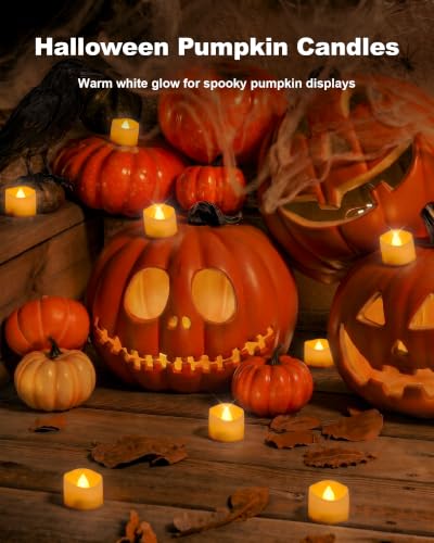 Image of Homemory 100-Pack Flameless Tea Lights Candles Battery Operated, 200+ Hours | Flickering LED Tealights for Halloween Events, Christmas Luminaries, Fall Weddings, Banquets and Large Holiday Event Displays