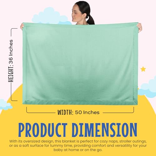 Image of Blankets Thermal Waffle Baby Blanket Crib Bedding - Soft Cozy Warm Infant Thermal Cover for Nursery Stroller or Bassinet, Lightweight Ideal Shower Gift, Satin Trim Mint Green 36 inch x 50 inch